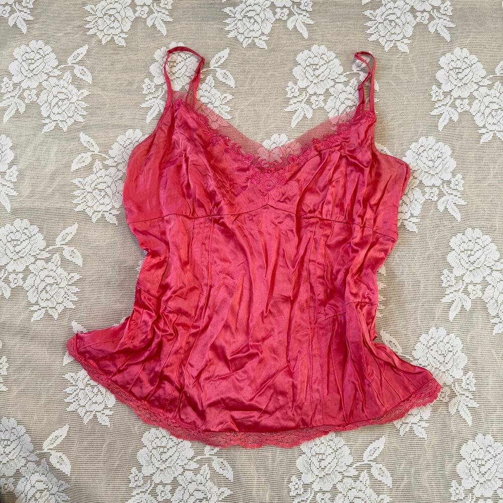 Vintage Y2K ICE by Bebe Pink Satin Lace Cami Size 8
